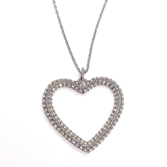 Made with Swarovski Crystals Large Heart Pendant Necklace in Silver - Picture 2 of 6